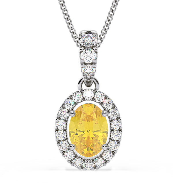 Georgina Yellow Lab Diamond Oval Halo Necklace 1.38ct in 18K White Gold - Elara Collection